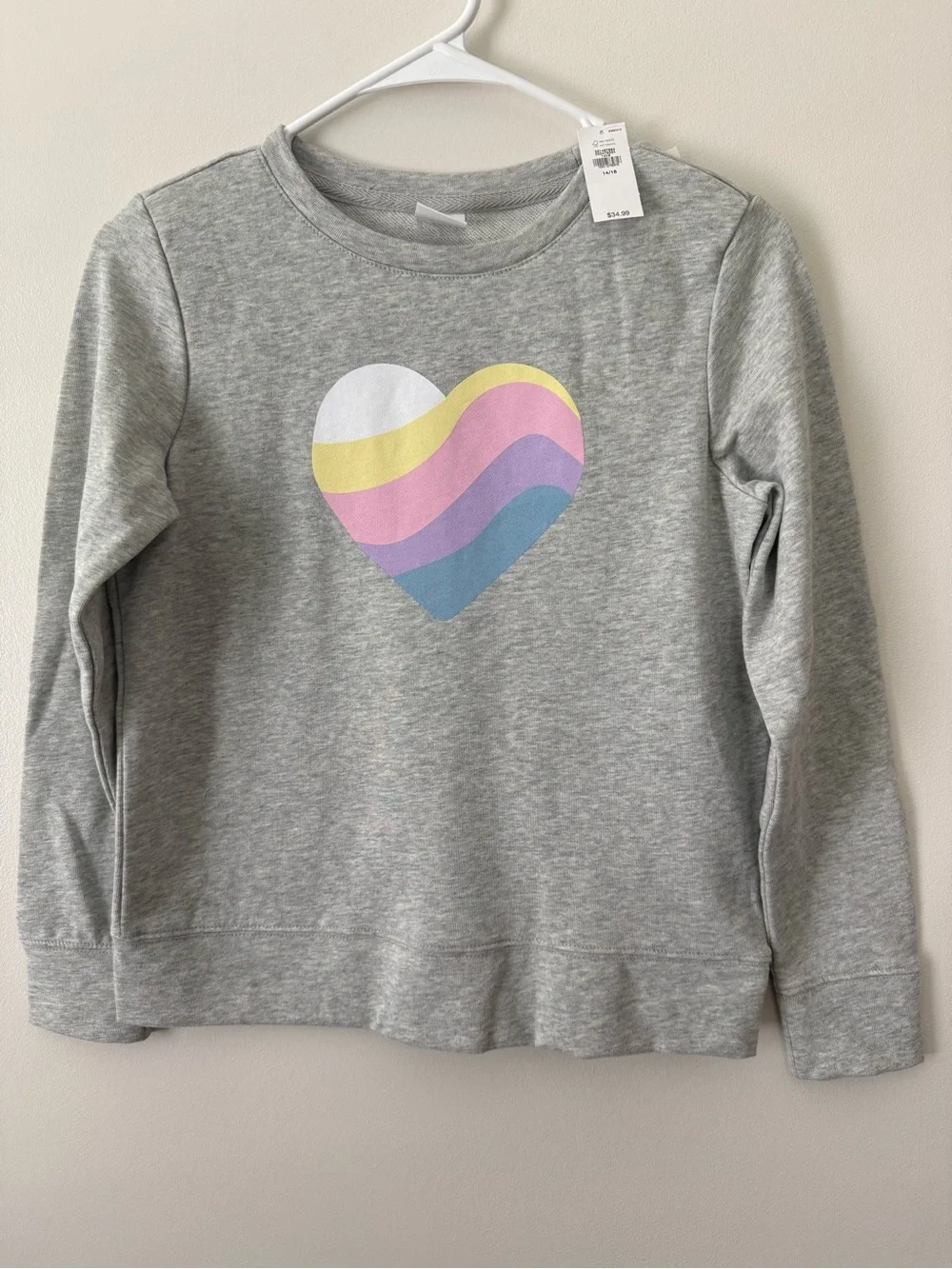 GAP Girls' Light Gray Sweatshirt with Pastel Heart Graphic, XL 14-16, New W/Tags